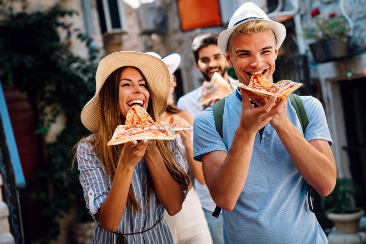 traveler enjoying Italian café culture in historic town