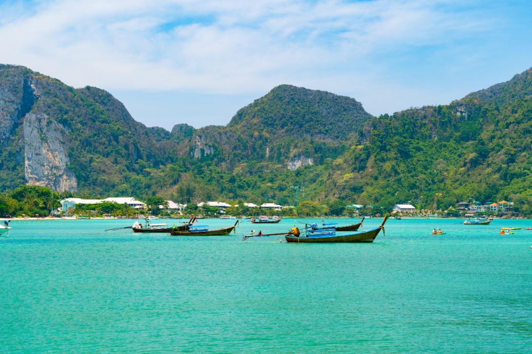 Turquoise beach and limestone cliffs near Phuket Thailand