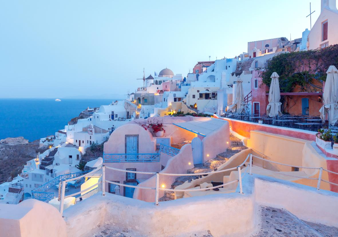 romantic Santorini vacation destination with stunning sea views